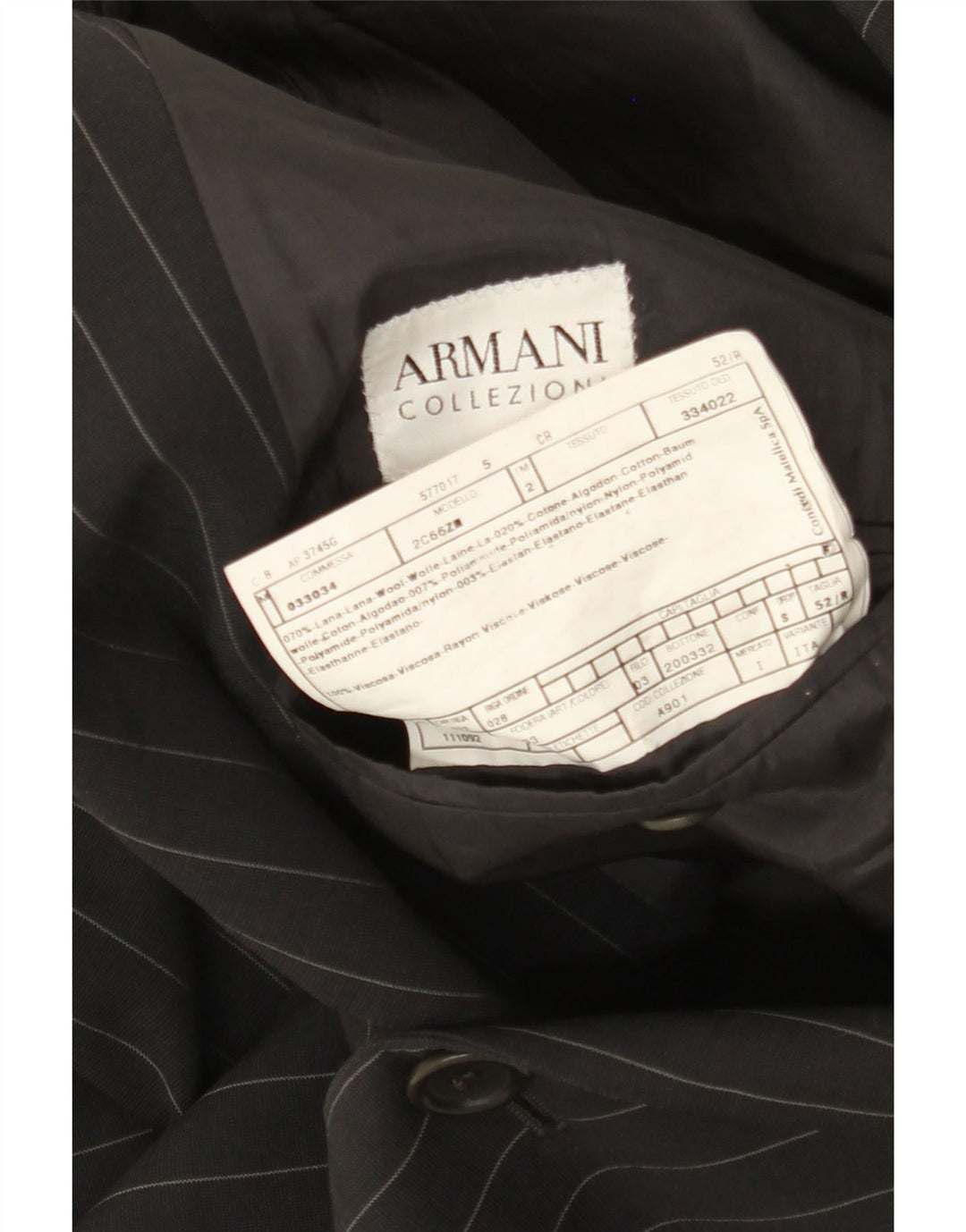 Armani Collezioni Veste blazer à 3 boutons pour homme IT 52 à fines rayures noires