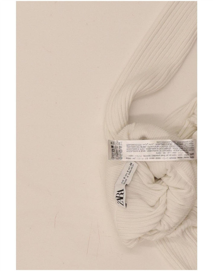 Zara Womens Crop Roll Neck Blouse Top UK 8 Petite Viscose Blanche