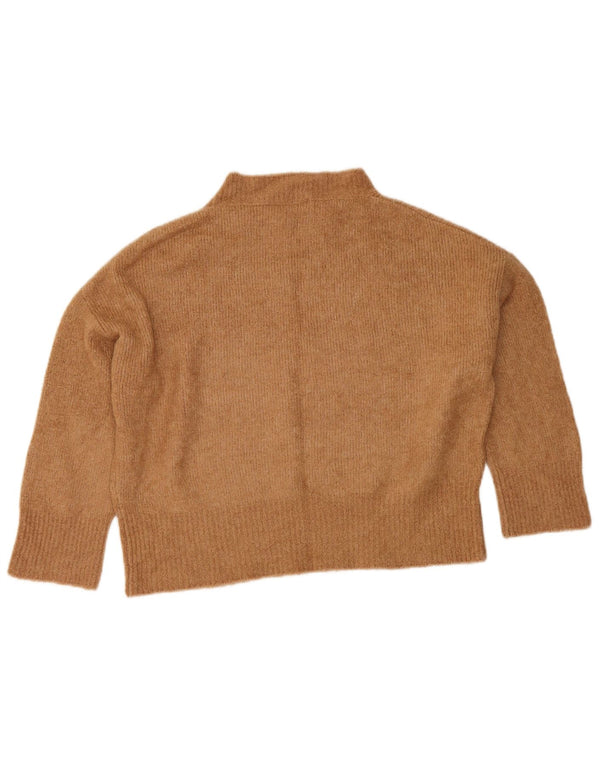 Zara Pull court surdimensionné à col roulé pour femme UK 10 Petit Beige