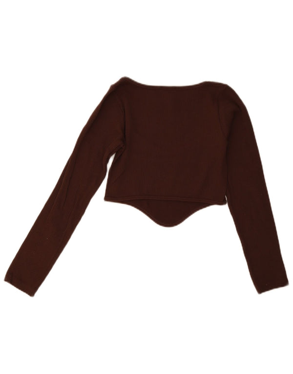 Zara Femme Crop Top Manches Longues UK 4 XS Bordeaux