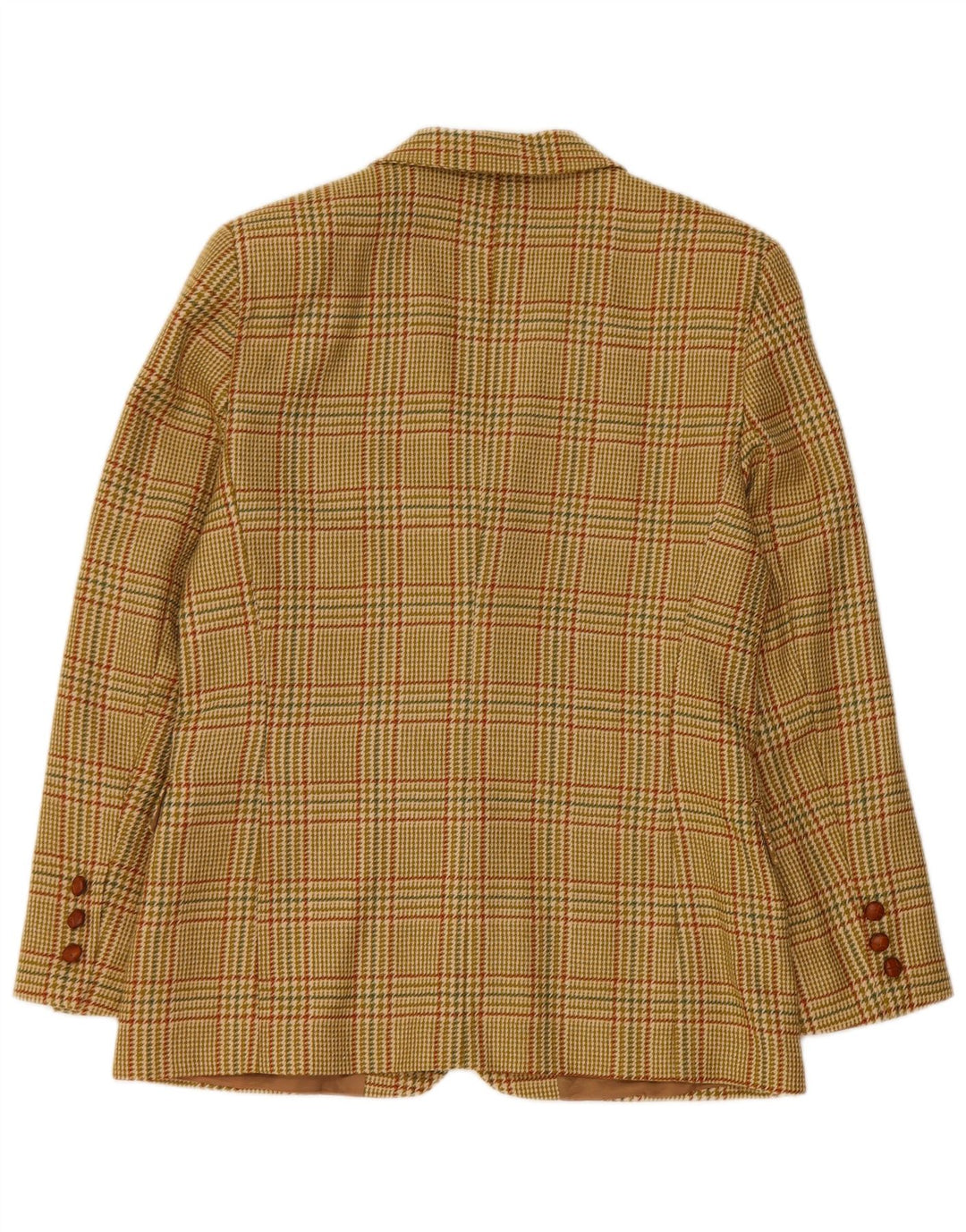 vintage Femme 2 Bouton Blazer Veste IT 46 Grande Laine Pied-de-Poule Vert