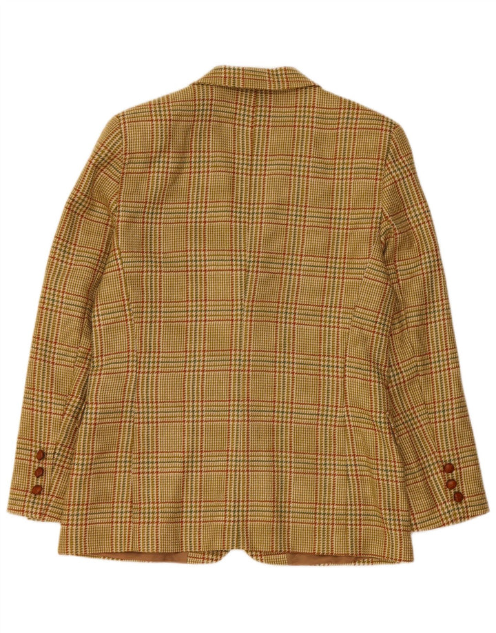 vintage Femme 2 Bouton Blazer Veste IT 46 Grande Laine Pied-de-Poule Vert