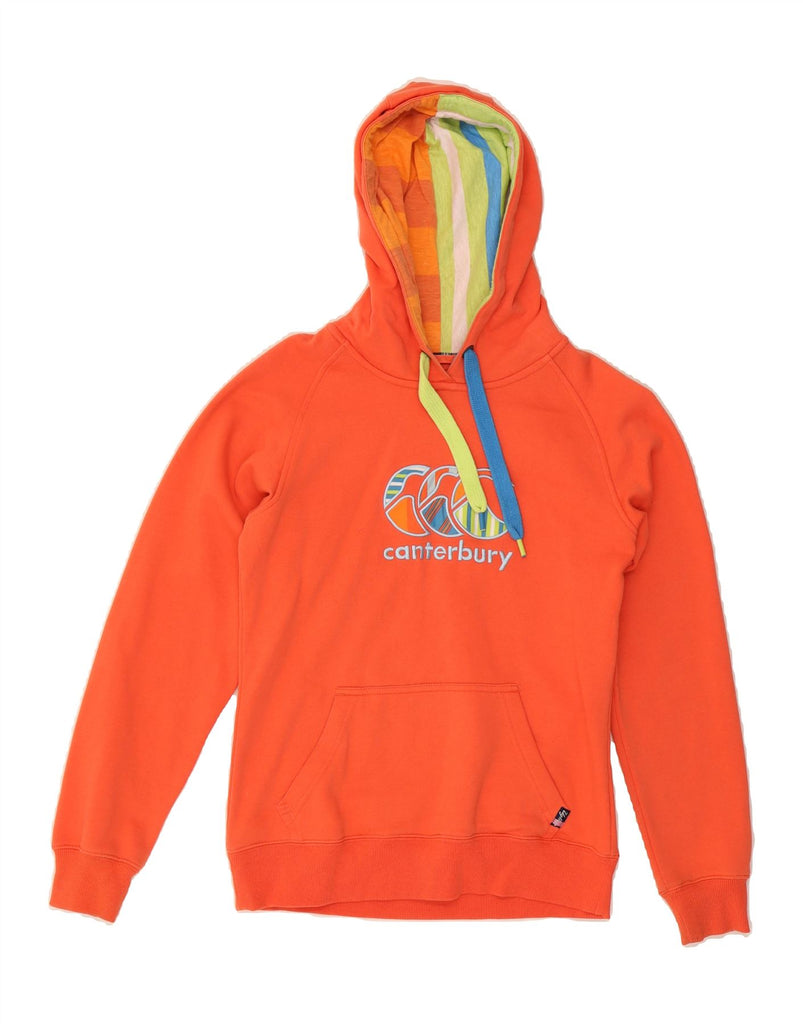 CANTERBURY Womens Graphic Hoodie Jumper UK 8 Small Orange Cotton Vintage Canterbury and Second-Hand Canterbury from Messina Hembry 