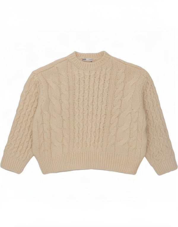 Zara Pull surdimensionné à col rond pour femme UK 12 Medium Off White