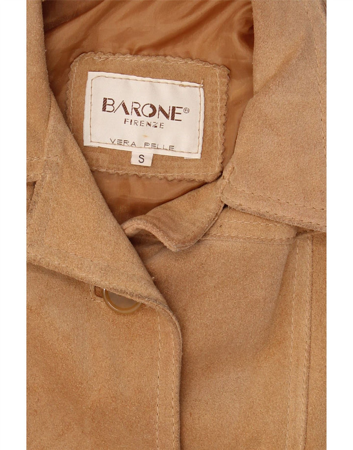 Barone Veste en daim pour femme UK 10 Petit cuir beige