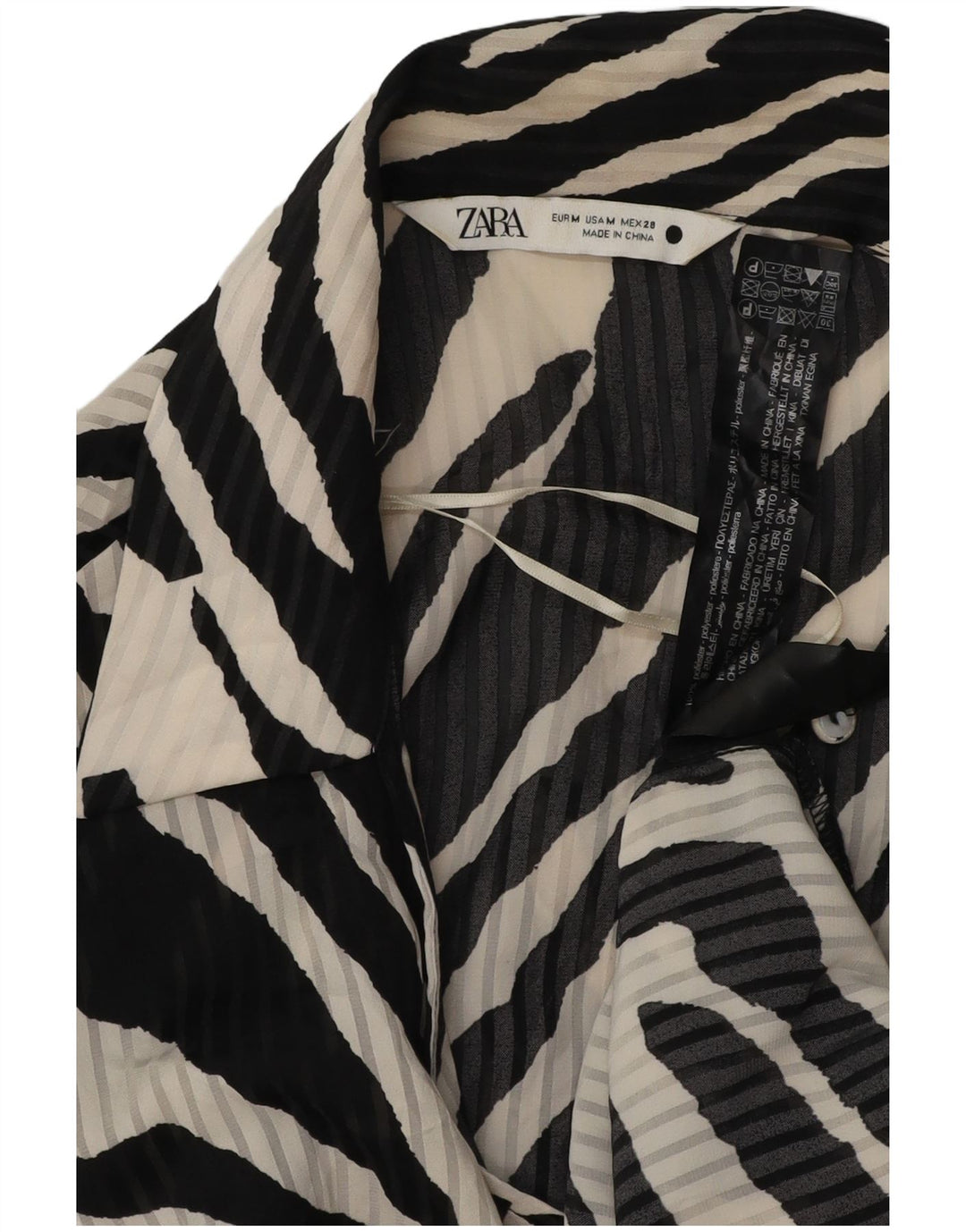 ZARA Robe portefeuille à manches longues pour femme UK 12 Noir moyen imprimé animal