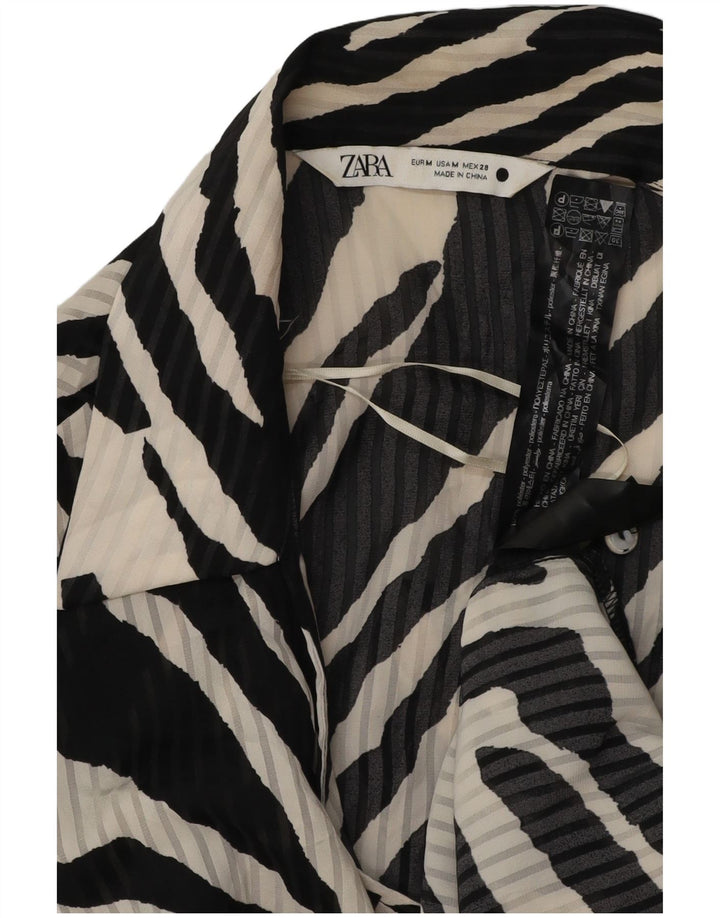 ZARA Robe portefeuille à manches longues pour femme UK 12 Noir moyen imprimé animal
