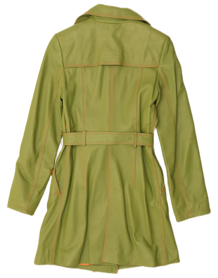 Benny's Manteau en cuir à double boutonnage pour femme UK 12 Cuir vert moyen