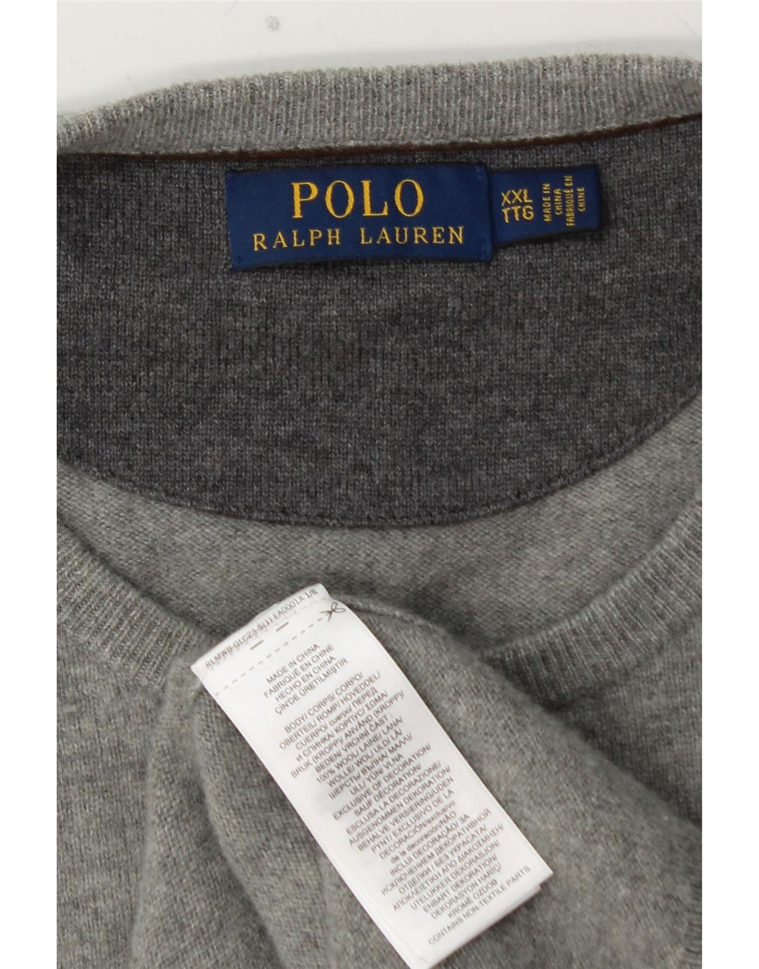 POLO RALPH LAUREN Pull à col rond pour homme 2XL Gris Laine