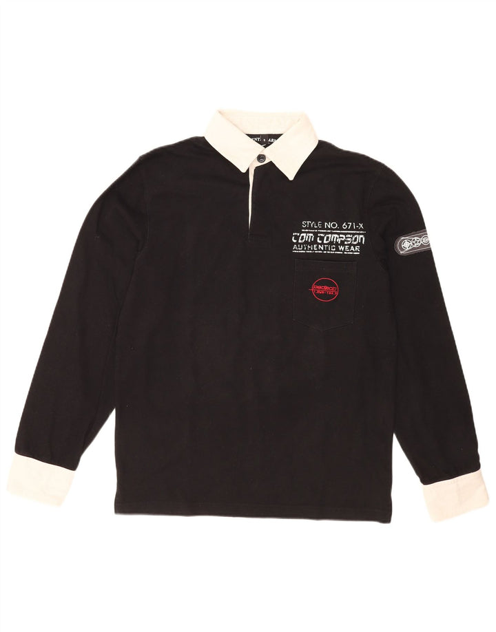 Tom Tompson Polo de Rugby Graphique Homme Petit Noir Colorblock