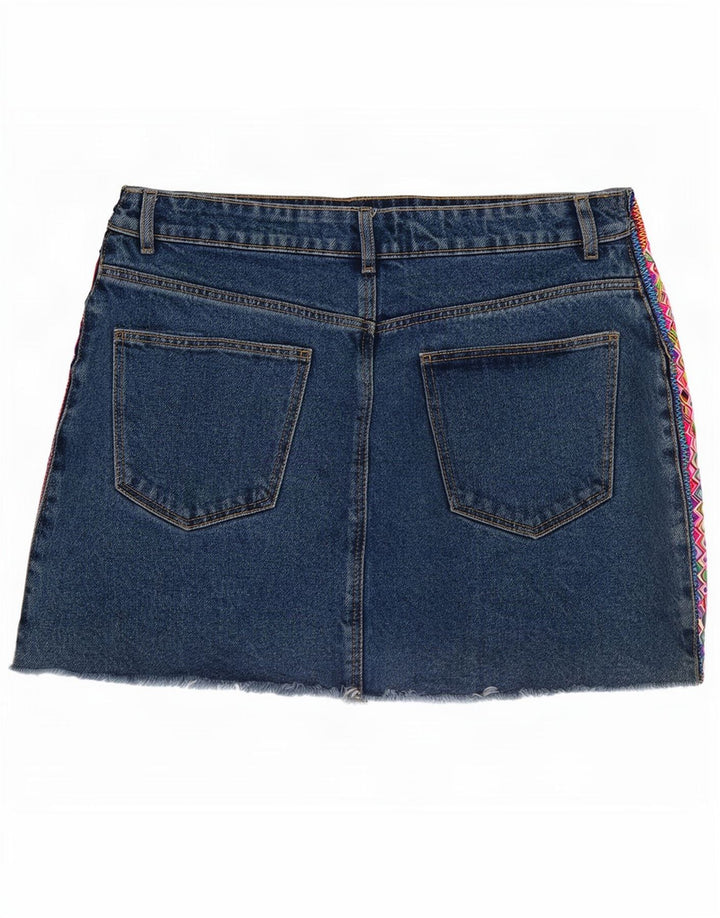 Zara Femme Mini Jupe En Jean Moyen W28 Bleu Géométrique