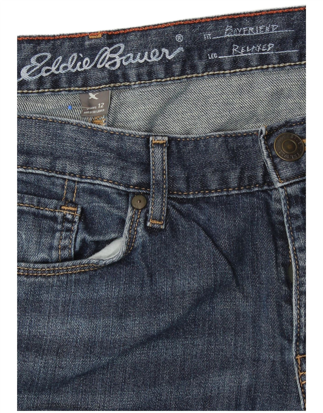 Eddie Bauer Jean boyfriend fuselé pour femme US 12 Large W34 L30 Bleu Coton