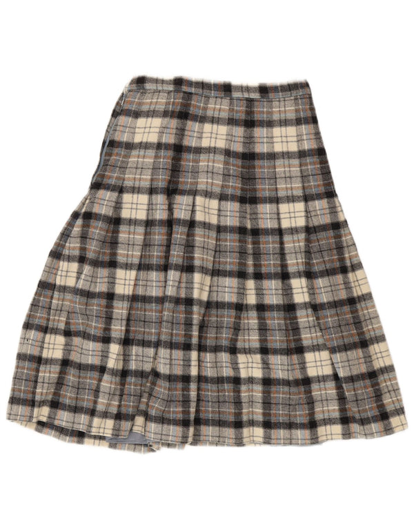 Vintage Womens High Waist Knife Pleated Skirt UK 12 Medium W24 Grey Check