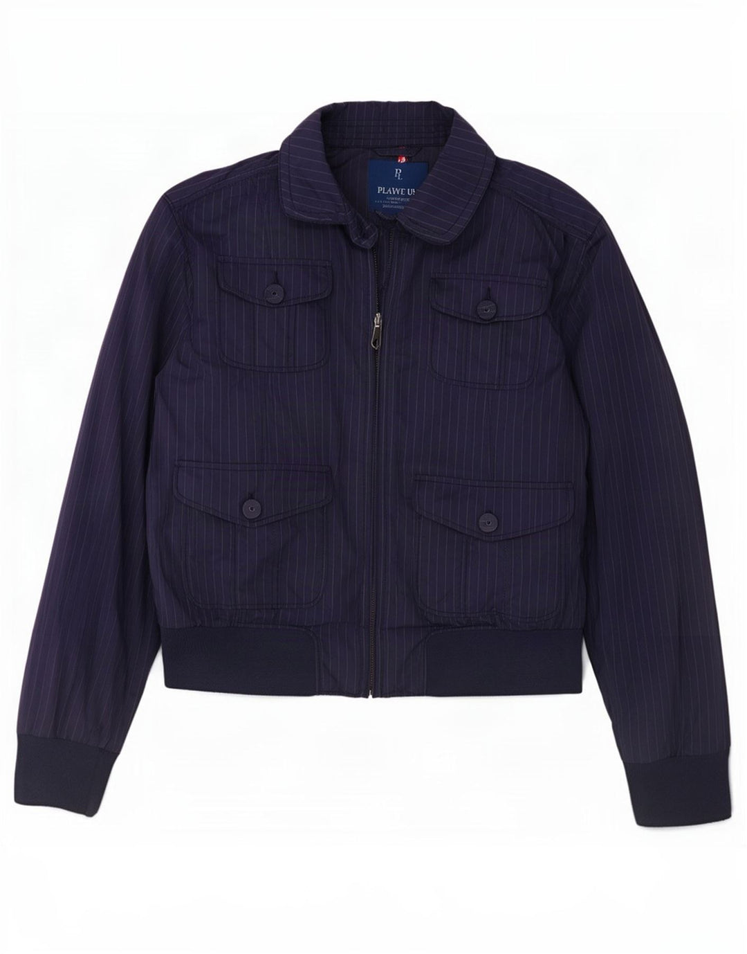 Playlife Womens Bomber Jacket UK 16 Large Bleu Marine Rayé Polyester