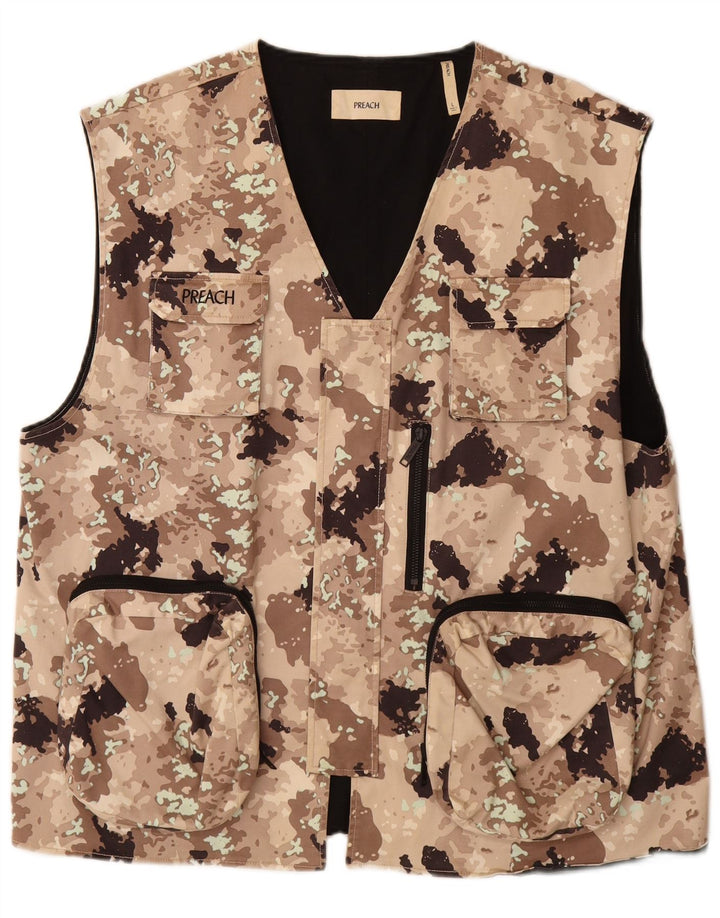 VINTAGE Gilet utilitaire homme UK 40 Grand coton camouflage beige