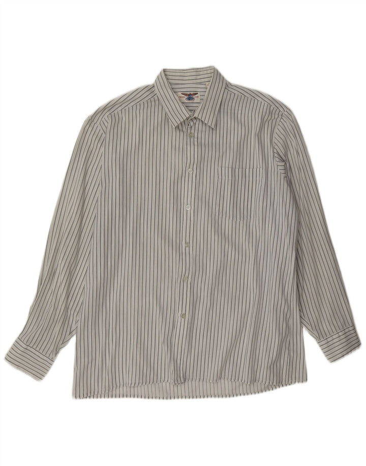 vintage Chemise Homme Taille 16 1/2 42 Grand Polyester Rayé Blanc