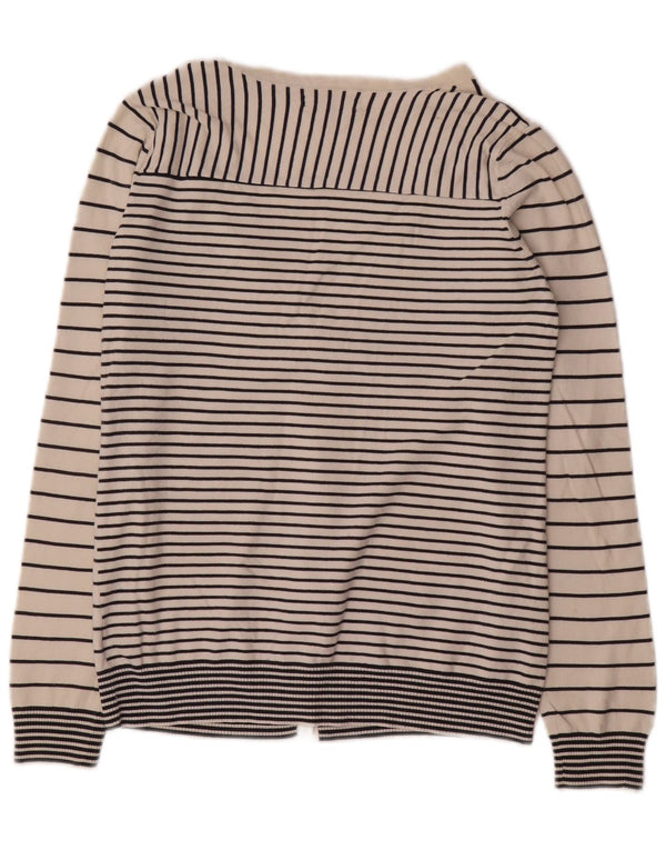 Gap Cardigan Femme Pull UK 12 Moyen Blanc Rayé Coton