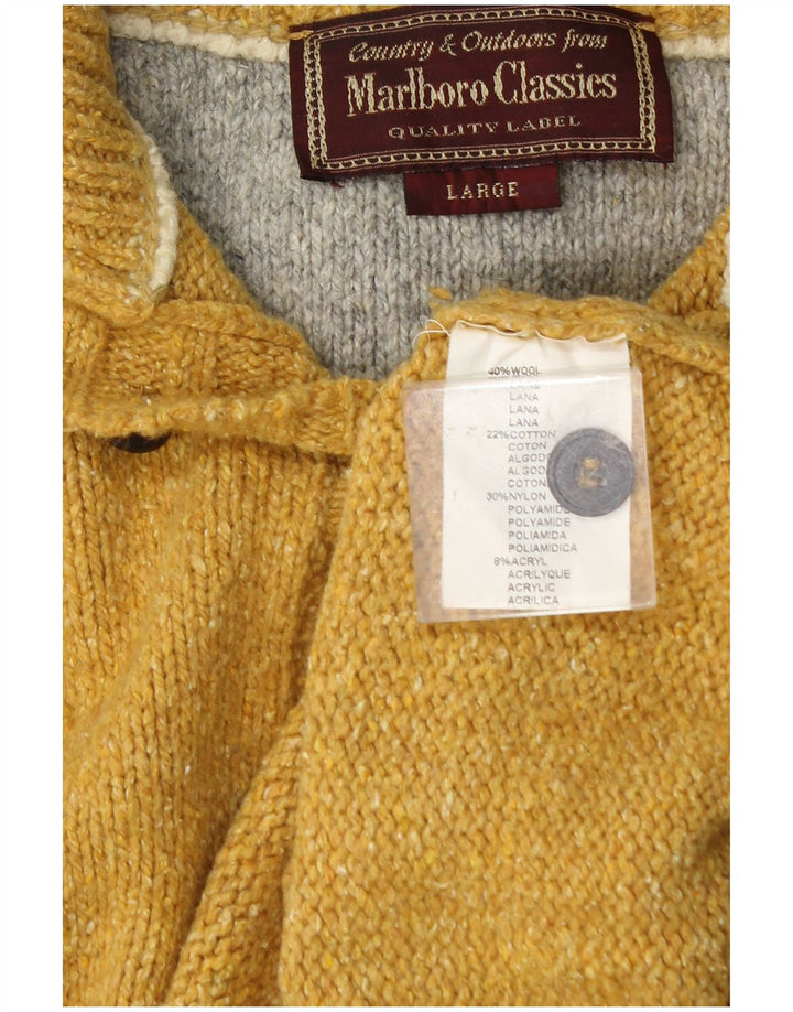 Marlboro Classics Pull à col boutonné pour homme en laine jaune Large