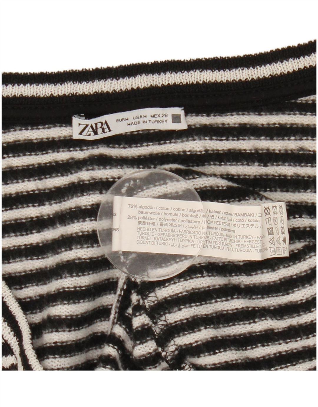 Zara Femme Top Manches Longues UK 14 Moyen Noir Rayé Coton