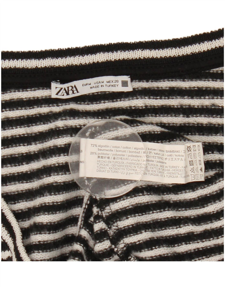 Zara Femme Top Manches Longues UK 14 Moyen Noir Rayé Coton