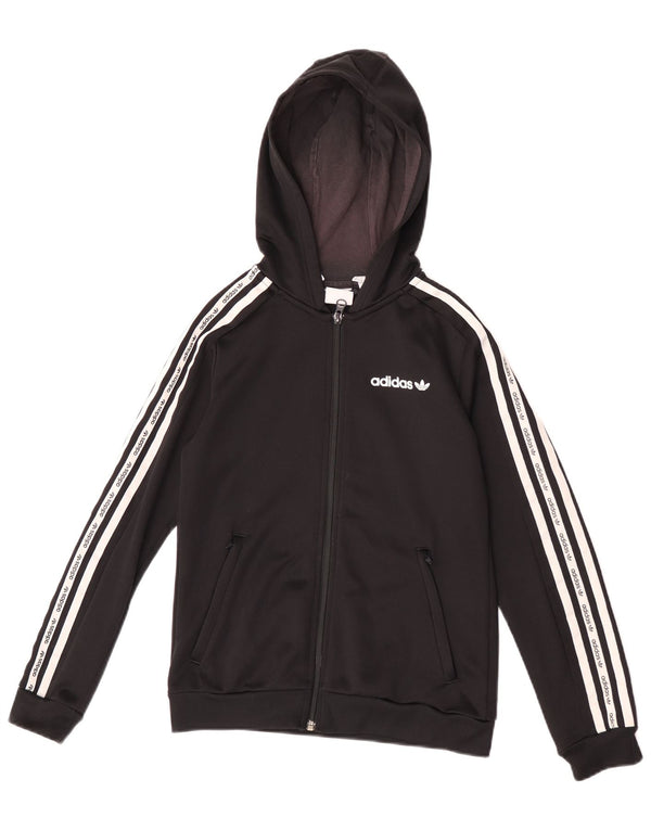 Adidas Pull à capuche zippé graphique pour garçon 11-12 ans Noir Polyester Sports