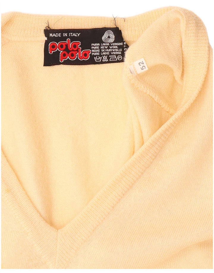 POLO Débardeur Col V Homme IT 52 Large Jaune Laine Vierge
