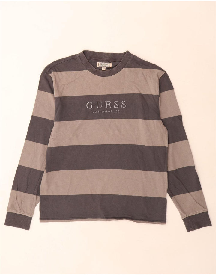 Guess Haut graphique à manches longues pour homme en coton rayé gris moyen