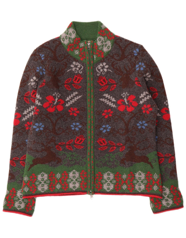 H.MOSER Pull Cardigan Femme EU 46 XL Laine Florale Multicolore
