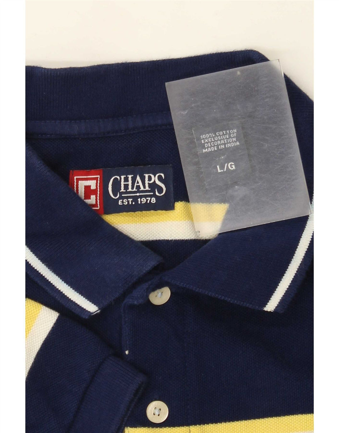 Chaps Polo Homme Large Bleu Marine Rayé Coton