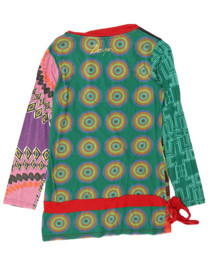 Desigual Femme Graphic Top Manches Longues UK 14 Large Multicolore Géométrique