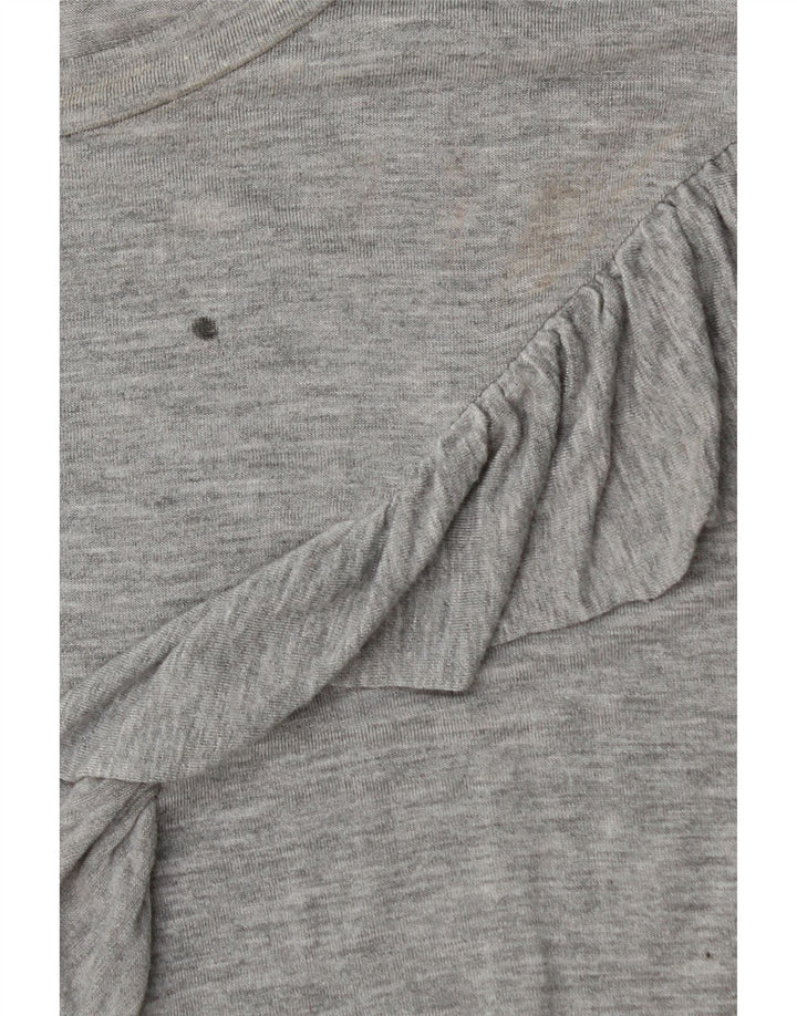 Topshop Haut à volants pour femme à manches longues UK 42 Gris moyen moucheté