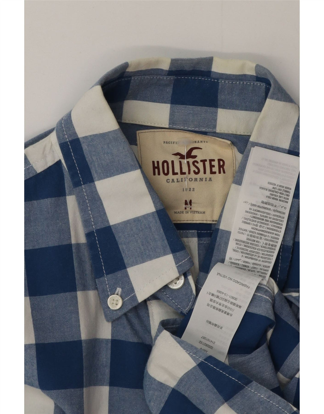 Hollister Chemise Homme Bleu Moyen Vichy Coton
