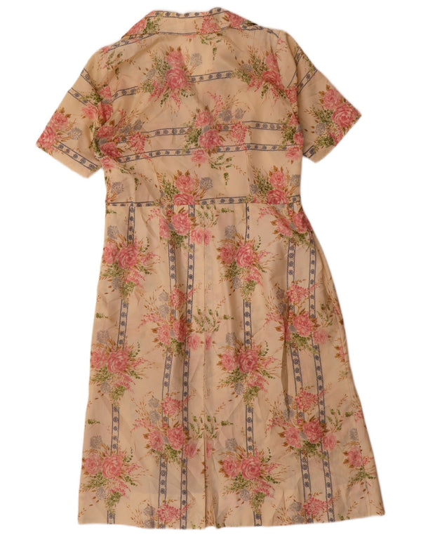 vintage Femme Robe A-Line UK 12 Moyen Beige Floral