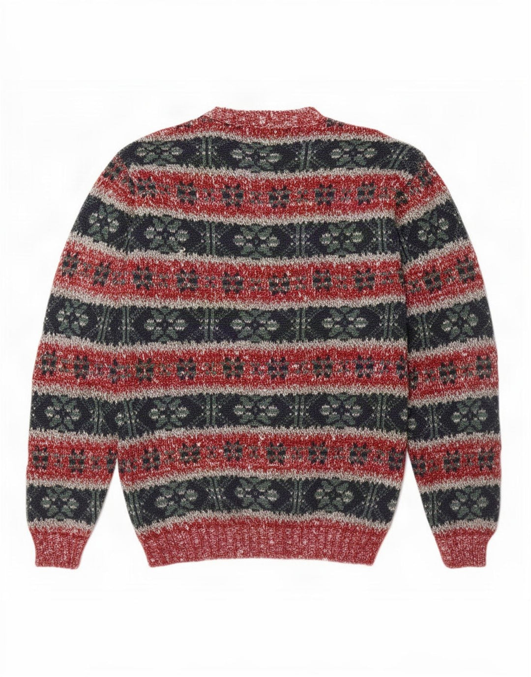 vintage Mens Crew Neck Jumper Pull Moyen Multicolore Fair Isle Wool