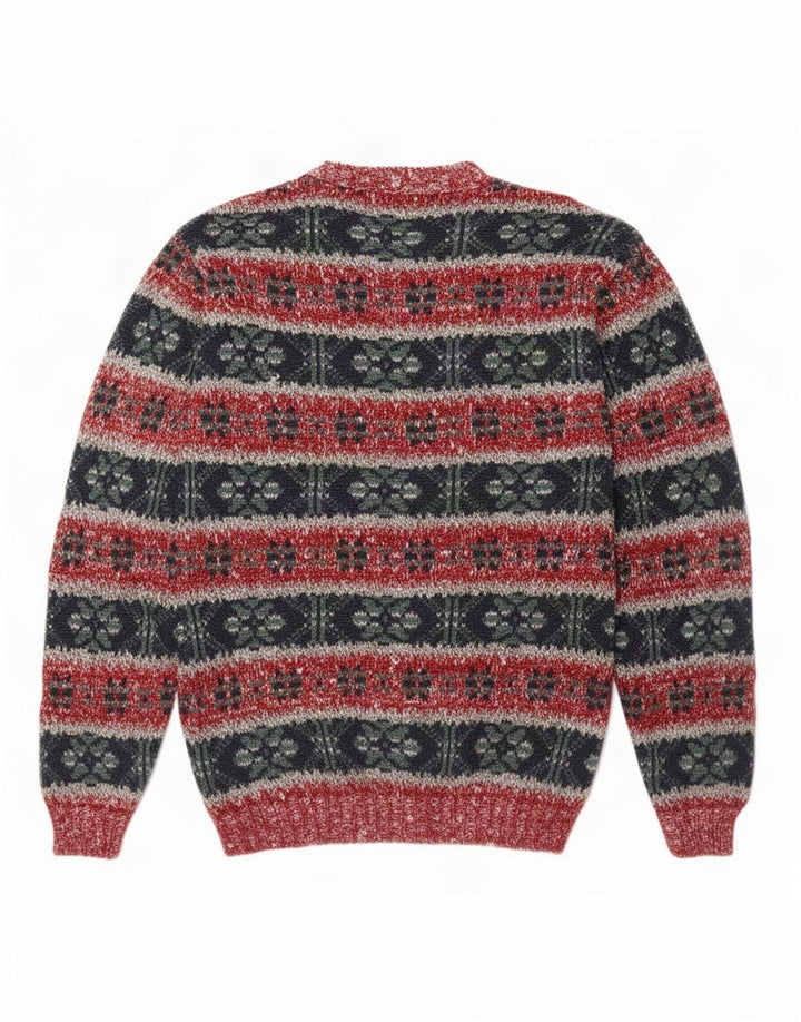 vintage Mens Crew Neck Jumper Pull Moyen Multicolore Fair Isle Wool