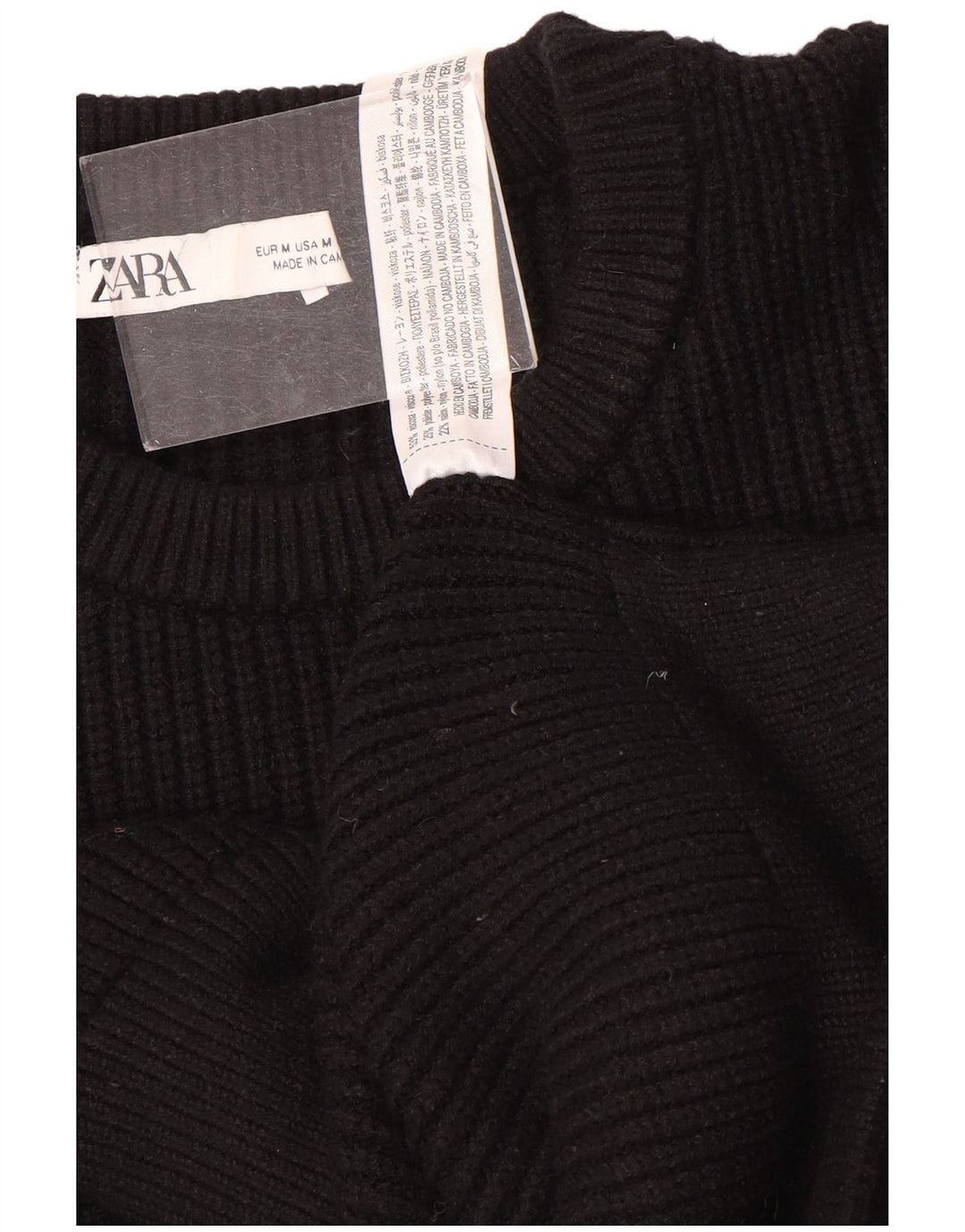Zara Pull ras du cou pour femme UK 14 Medium Noir Viscose