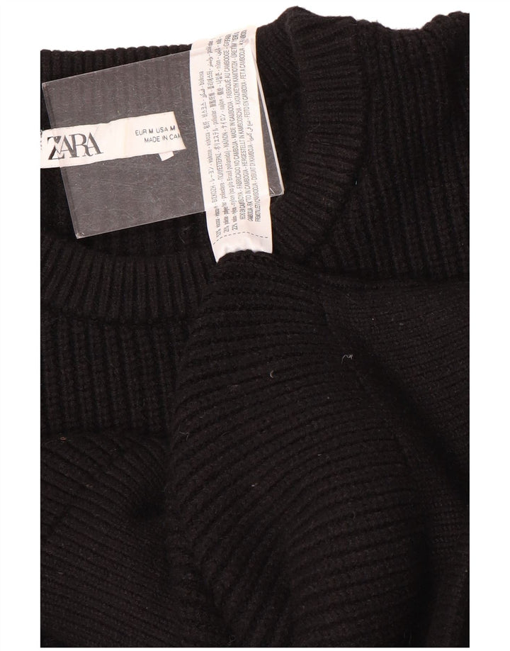 Zara Pull ras du cou pour femme UK 14 Medium Noir Viscose