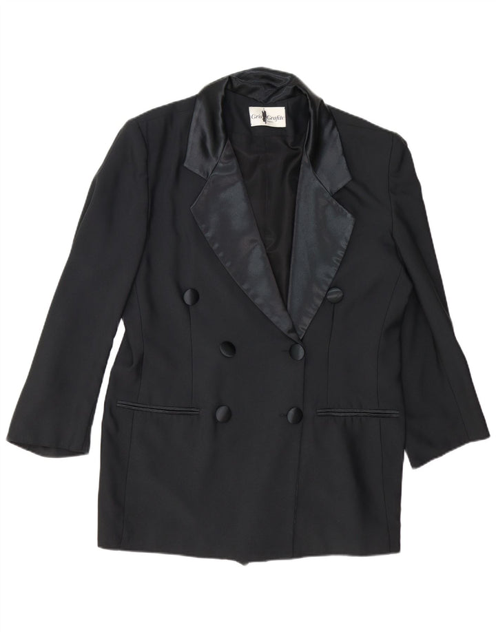 vintage Femme Double Breasted Blazer Veste UK 14 Grand Noir