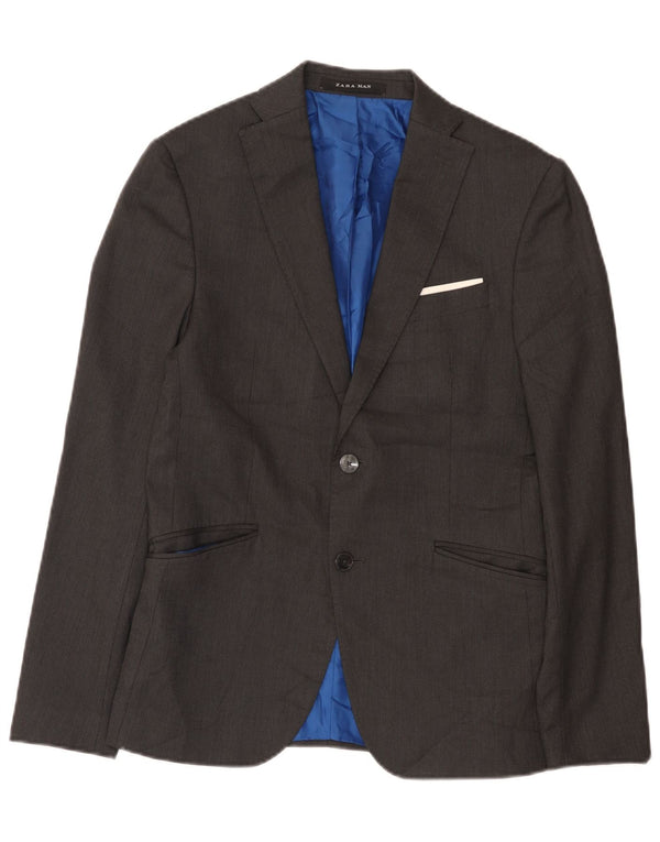 Zara Veste Blazer 2 Boutons Homme EU 46 Petit Gris Polyester