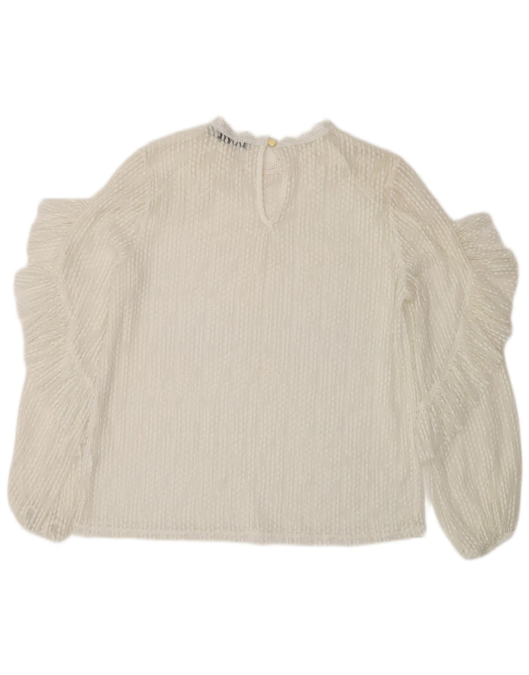 Oasis Haut transparent à manches longues en dentelle pour femme UK 14 Blanc moyen
