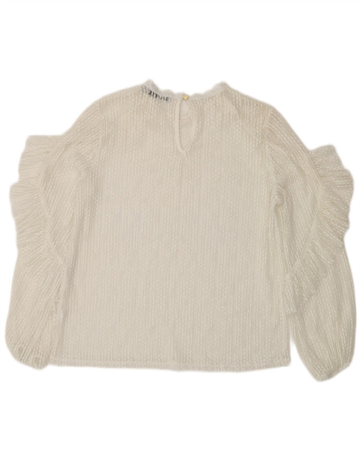 Oasis Haut transparent à manches longues en dentelle pour femme UK 14 Blanc moyen