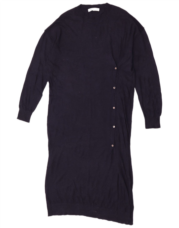 Zara Femme Maxi Robe Pull à Manches Longues UK 14 Moyen Bleu Marine Polyester