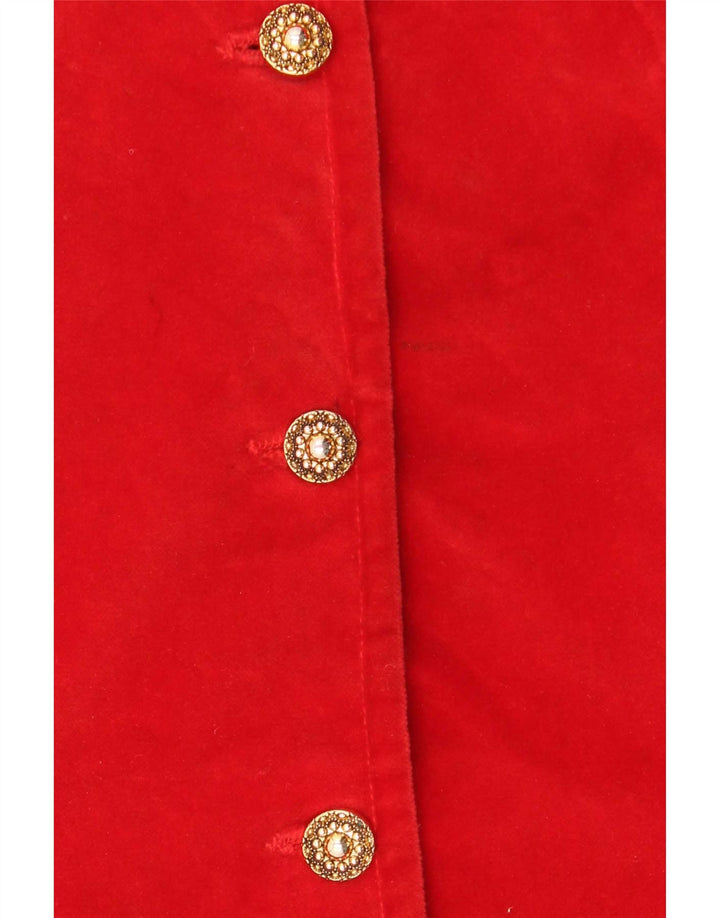 vintage Femmes 5 Bouton Velours Blazer Veste UK 10 Petit Coton Rouge