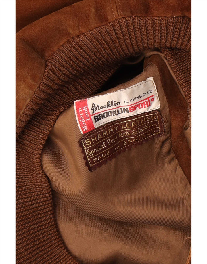 vintage Mens Suede Bomber Jacket UK 38 Cuir Brun Moyen