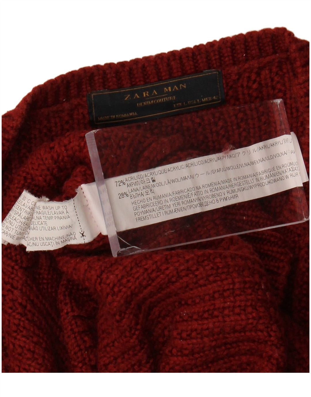 ZARA Pull ras du cou pour hommes, grand, acrylique marron
