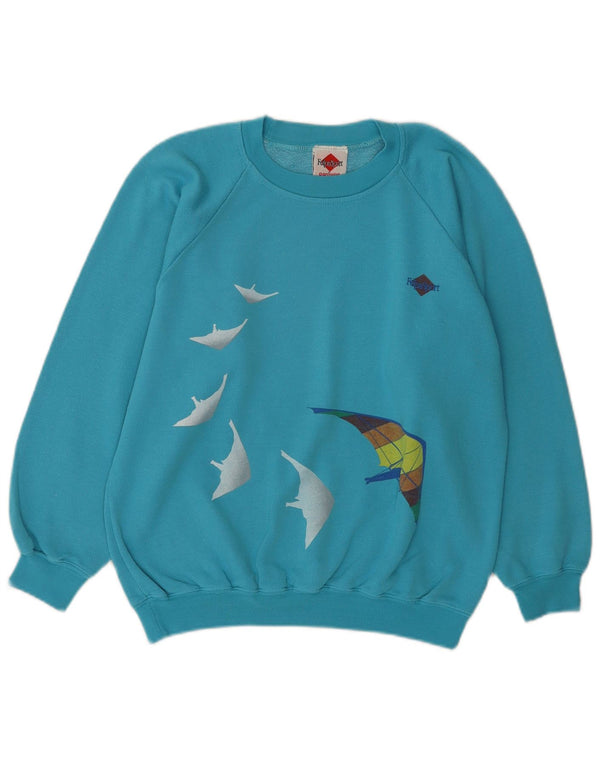 vintage Womens Graphic Sweatshirt Jumper UK 14 Coton Bleu Moyen