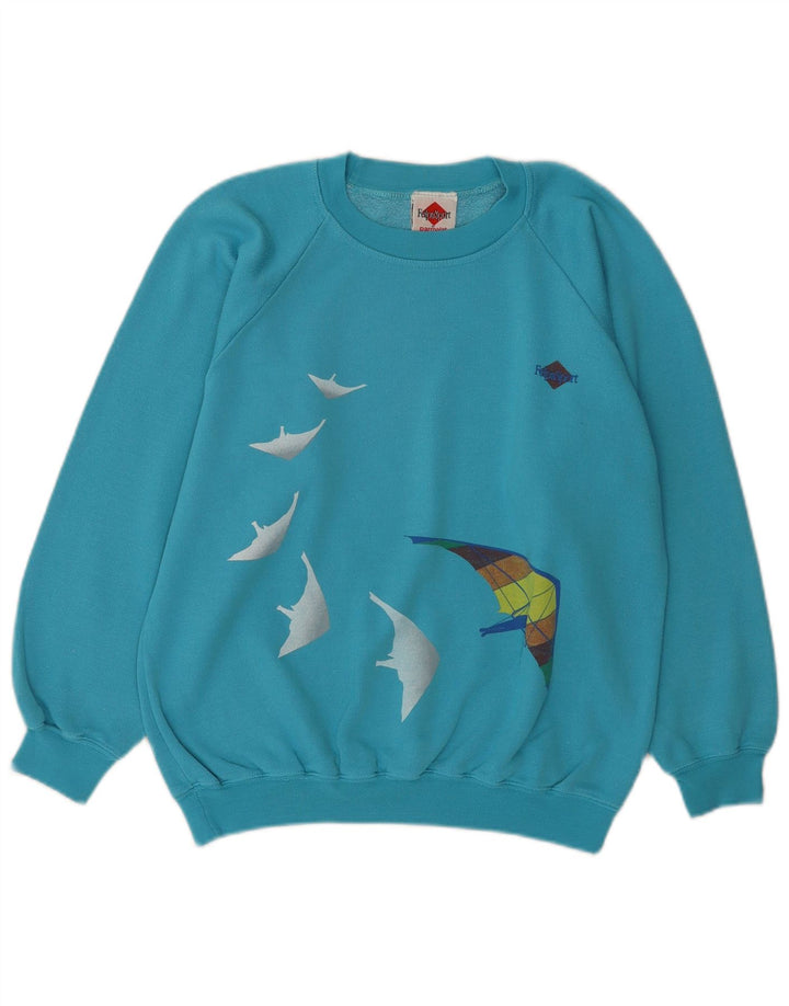 vintage Womens Graphic Sweatshirt Jumper UK 14 Coton Bleu Moyen