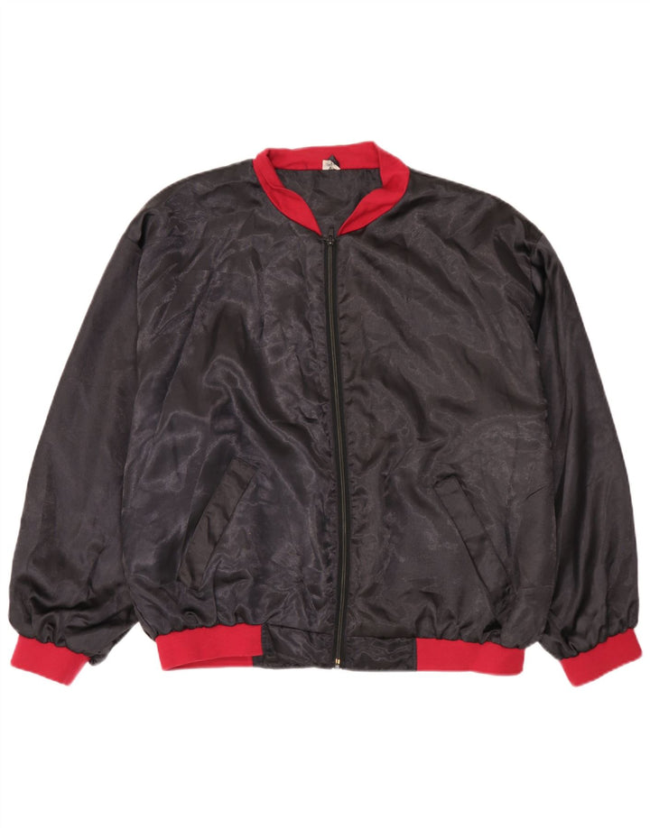 vintage Mens Bomber Jacket UK 38 Medium Black Colourblock Polyamide