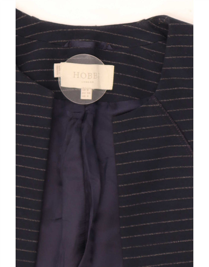 Hobbs Veste blazer ouverte pour femme UK 8 Petit bleu marine à fines rayures Polyester