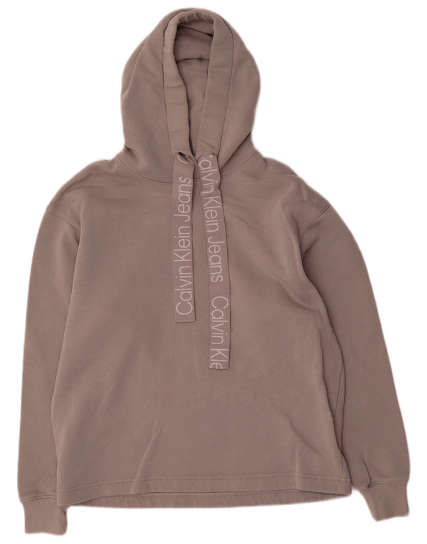 Calvin Klein Jeans Pull à capuche surdimensionné graphique pour femme UK 10 Petit Gris